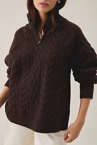 Glamorous Cabin Cozy Cable Knit Quarter Zip Sweater
