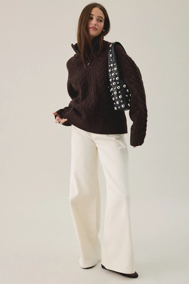 Glamorous Cabin Cozy Cable Knit Quarter Zip Sweater
