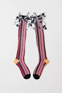 Sock Candy Parisian Stripe Bow Knee High Sheer Sock