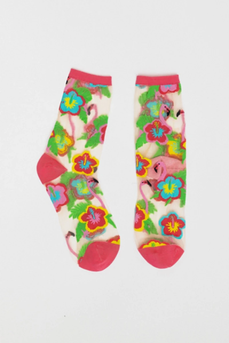 Sock Candy Flamingo Floral Sheer Sock