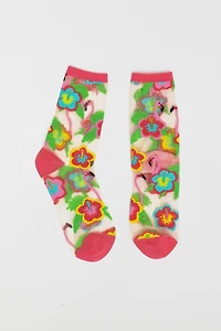 Sock Candy Flamingo Floral Sheer Sock