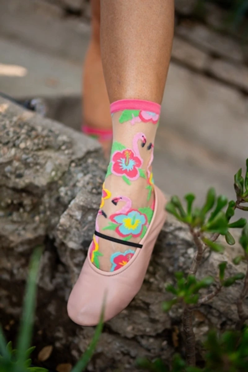 Sock Candy Flamingo Floral Sheer Sock