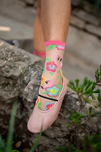 Sock Candy Flamingo Floral Sheer Sock