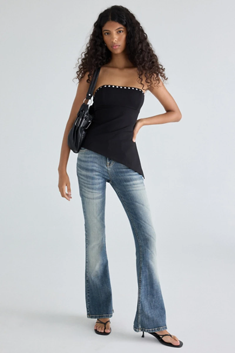 UO Afterparty Studded Asymmetric Side-Slit Tube Top