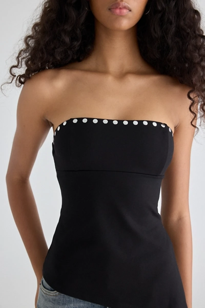 UO Afterparty Studded Asymmetric Side-Slit Tube Top