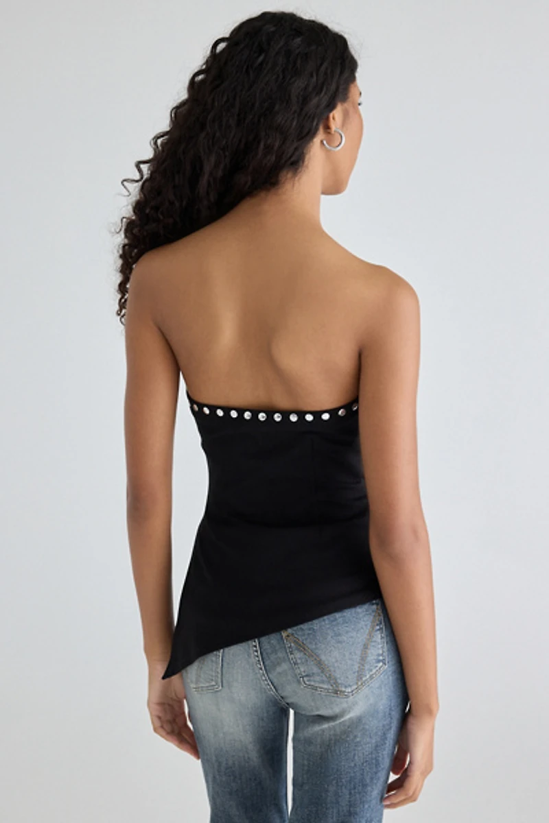 UO Afterparty Studded Asymmetric Side-Slit Tube Top