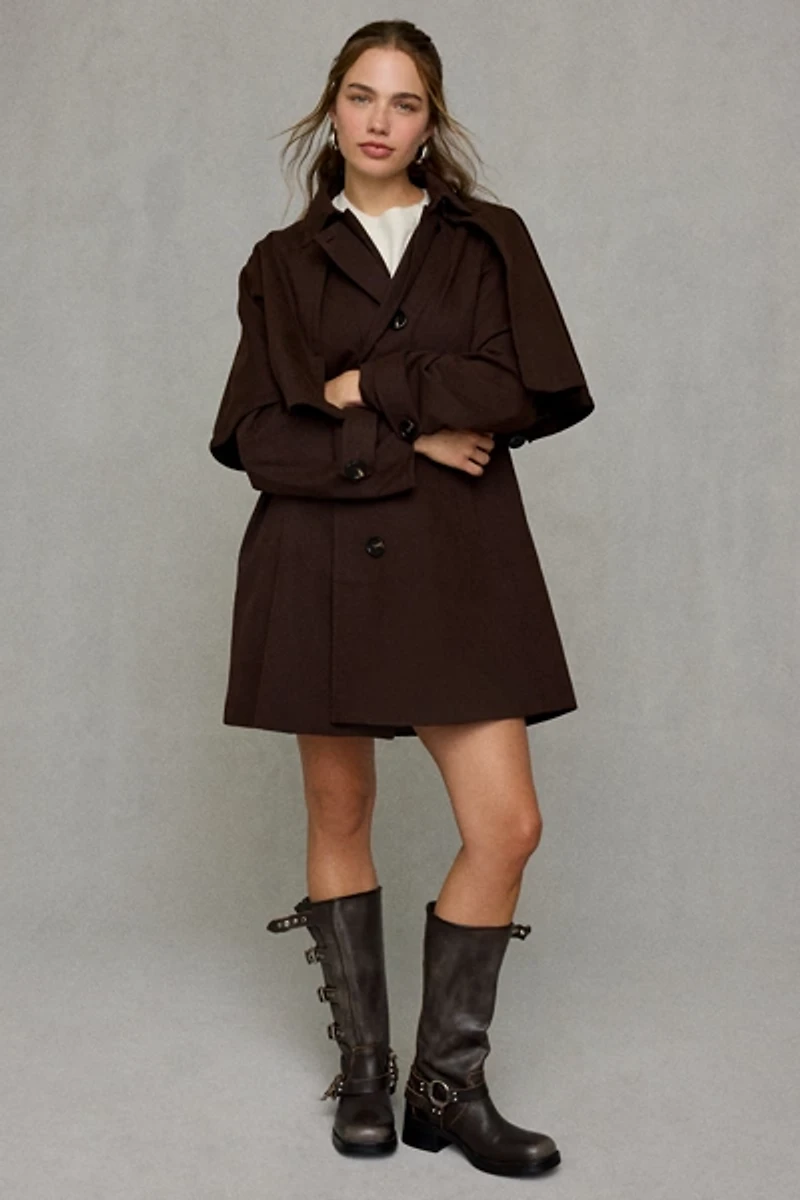 Daisy Street Walnut Cape Trench Coat