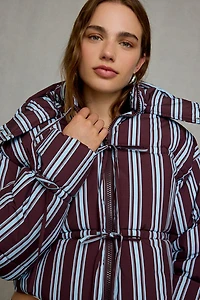 Daisy Street Cocoa Tie-Front Cropped Puffer Jacket