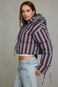 Daisy Street Cocoa Tie-Front Cropped Puffer Jacket