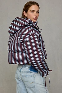 Daisy Street Cocoa Tie-Front Cropped Puffer Jacket