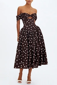 Miss Circle Xandie Polka Dot Off-Shoulder Midi Dress