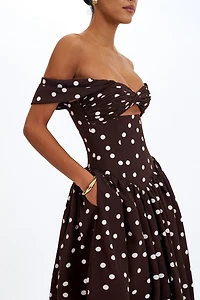 Miss Circle Xandie Polka Dot Off-Shoulder Midi Dress