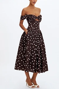 Miss Circle Xandie Polka Dot Off-Shoulder Midi Dress