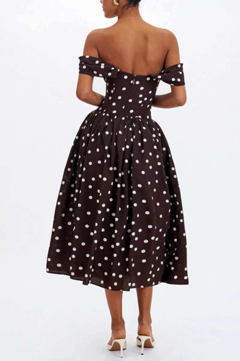 Miss Circle Xandie Polka Dot Off-Shoulder Midi Dress
