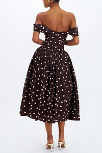 Miss Circle Xandie Polka Dot Off-Shoulder Midi Dress
