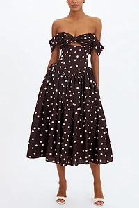 Miss Circle Xandie Polka Dot Off-Shoulder Midi Dress