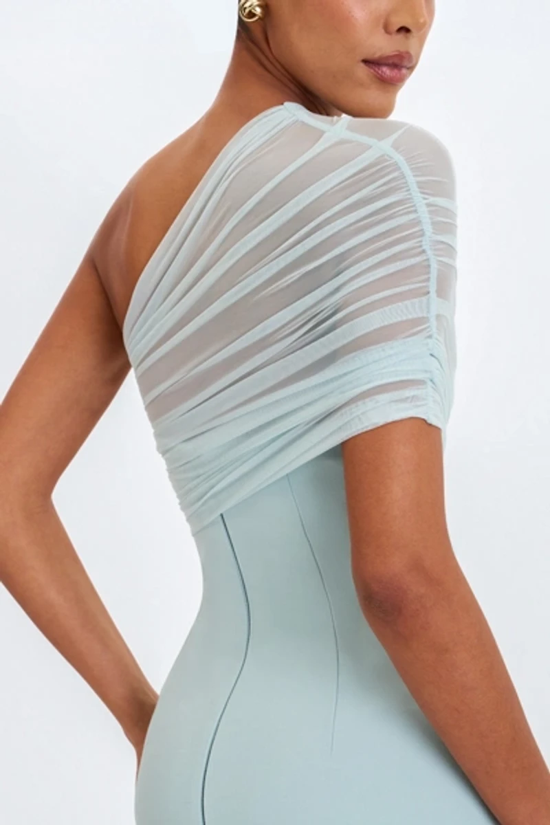 Miss Circle Phoebe One-Shoulder Ruched Mesh Mini Dress