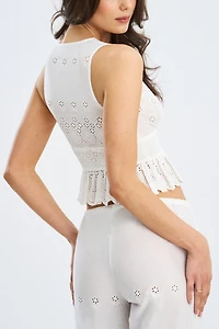 Miss Circle Raia Eyelet Wave Trim Crop Vest Top