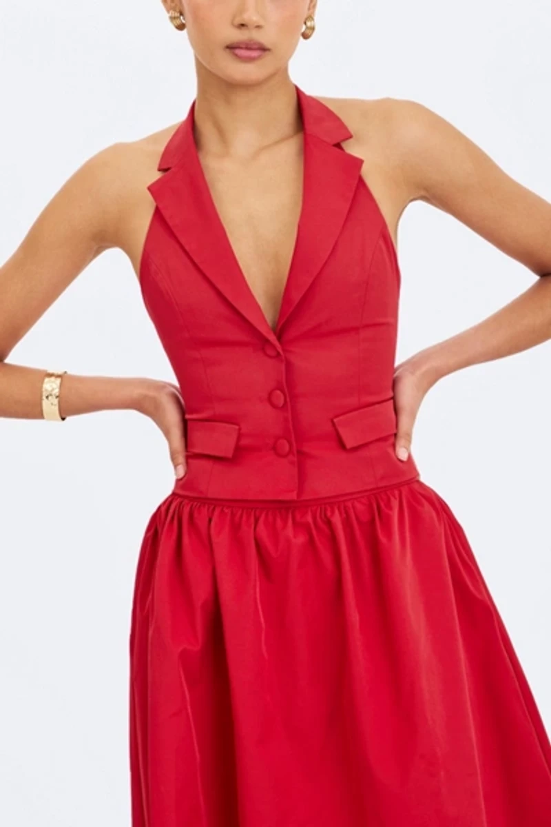 Miss Circle Ursella Halter Single-Breasted Lapel Top