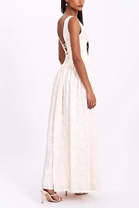 Miss Circle Sabrina High Slit Jacquard Maxi Dress