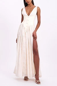 Miss Circle Sabrina High Slit Jacquard Maxi Dress