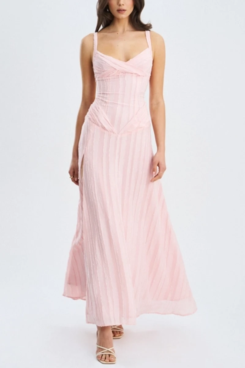 Miss Circle Mallory Stripe Jacquard High Slit Gown