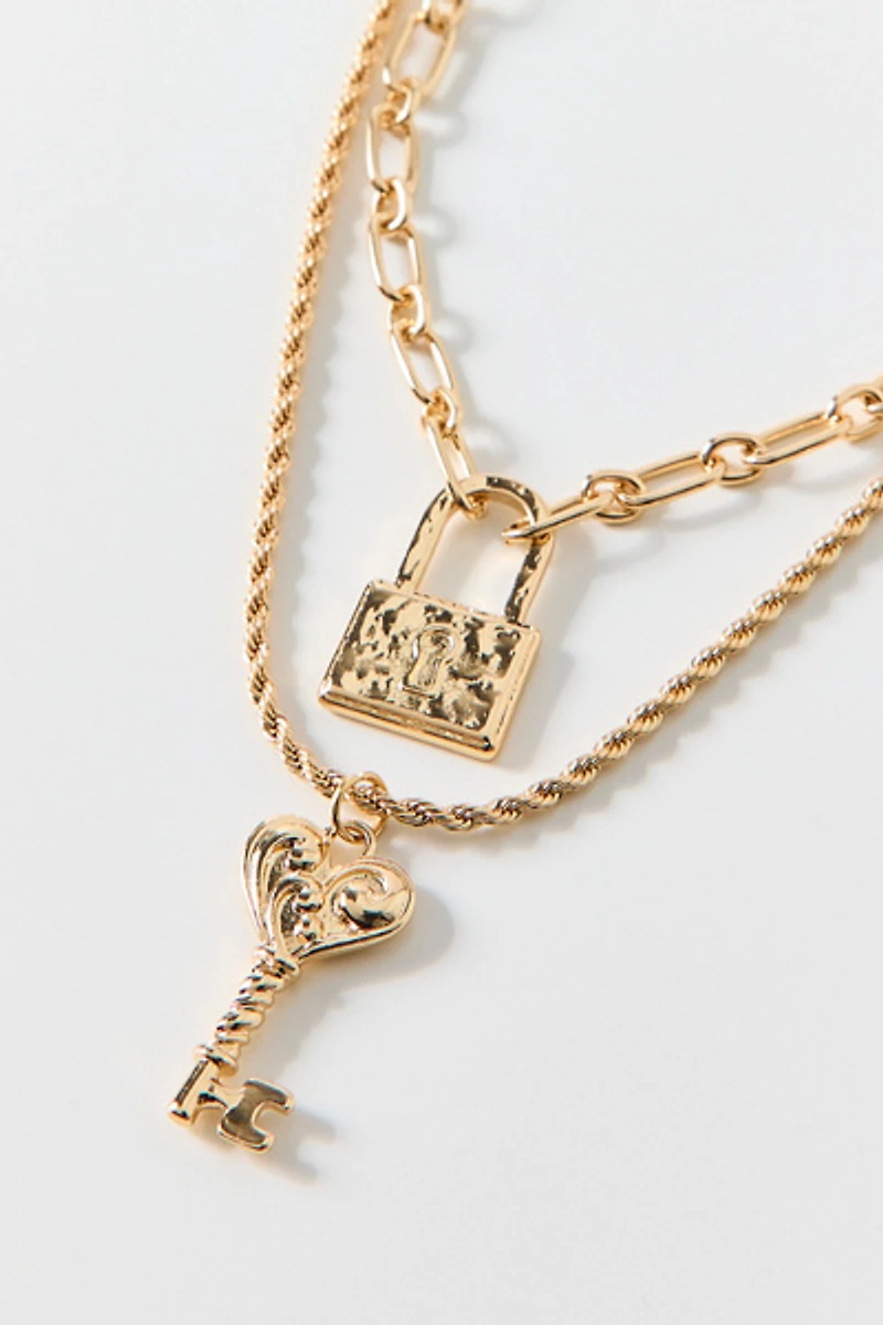 Keepers Lock & Key Pendant Layered Necklace