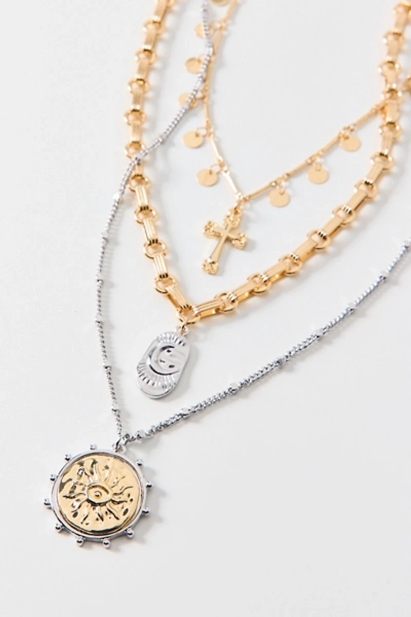 Wayward Mixed Metal Pendant Layering Necklaces Set