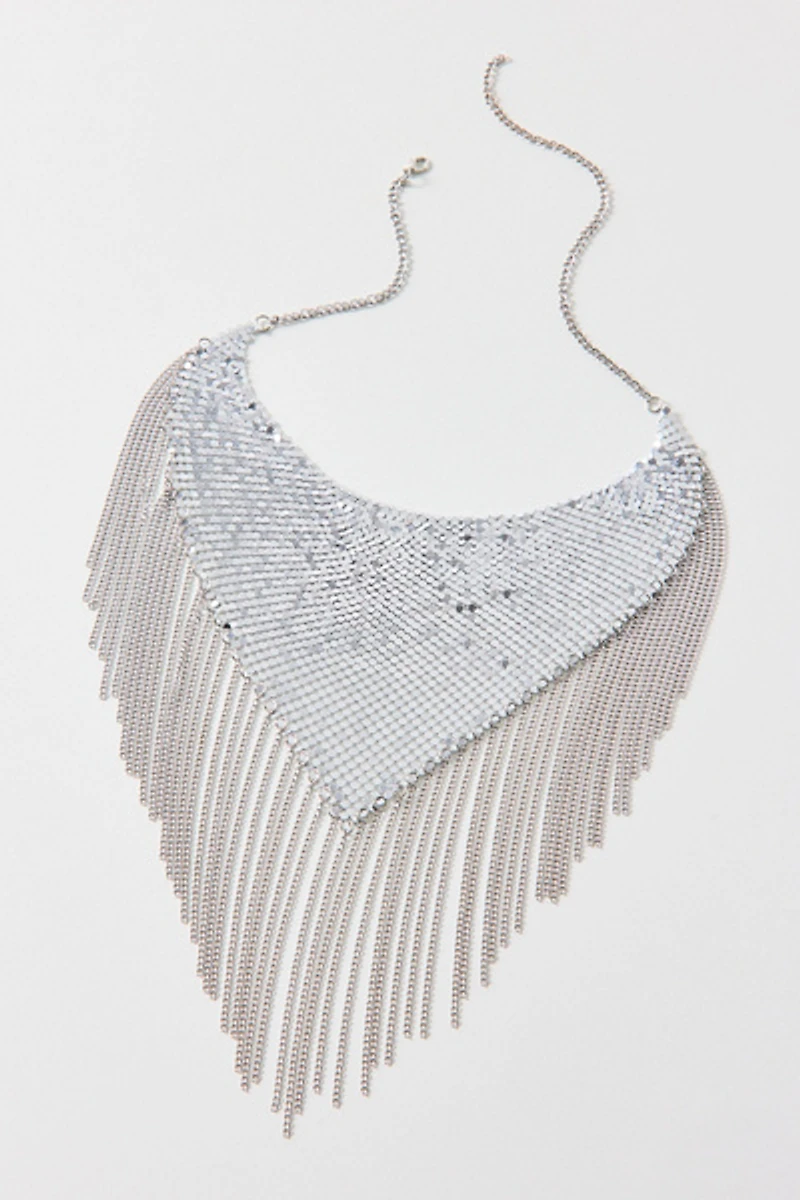 Disco Fringe Chain Mail Bib Necklace