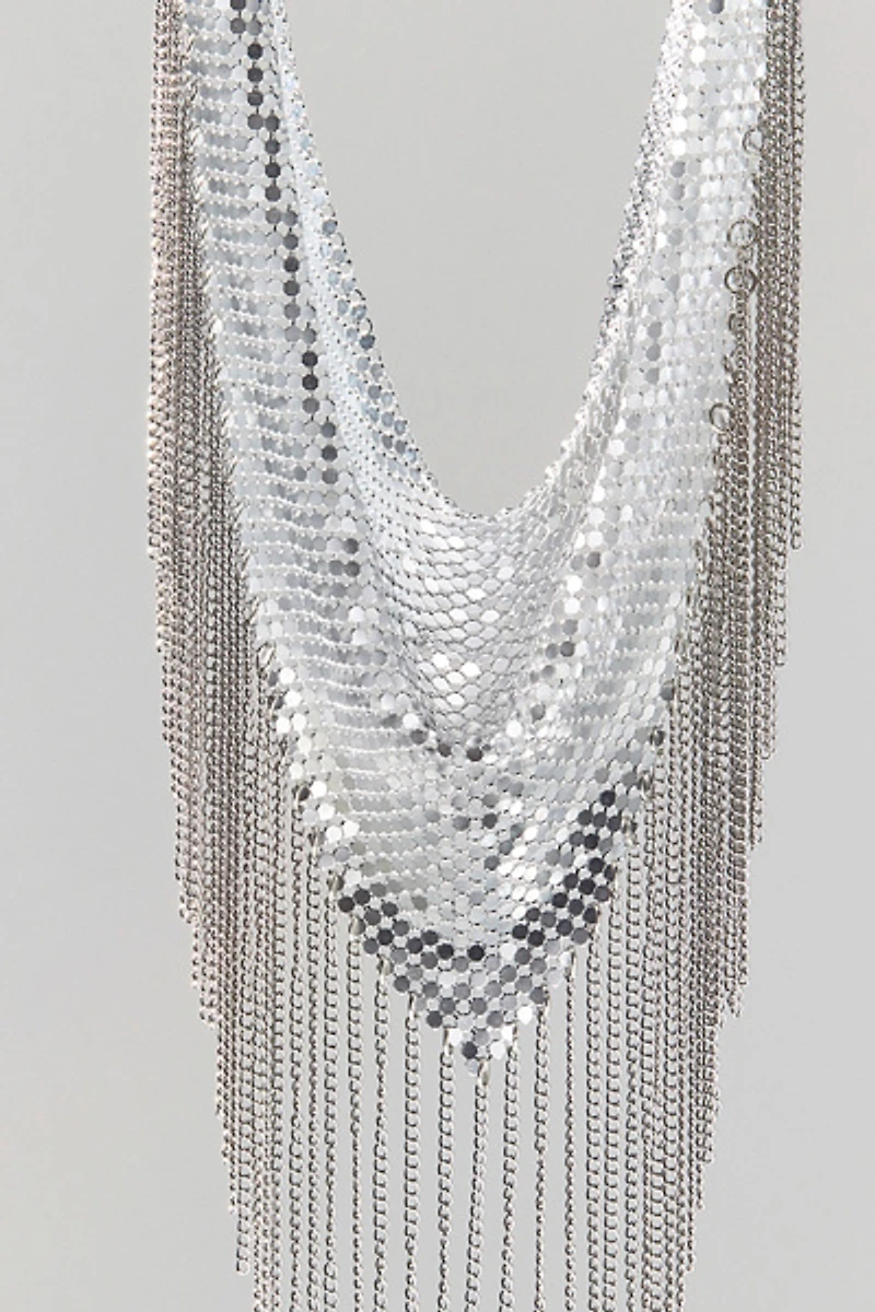 Disco Fringe Metal Scarf Necklace