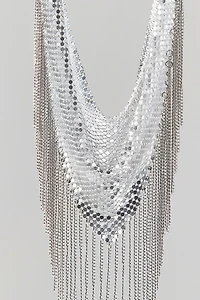 Disco Fringe Metal Scarf Necklace