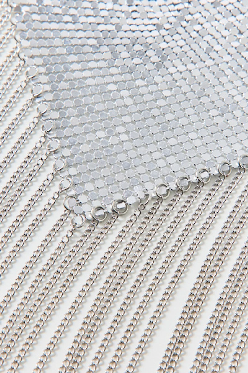 Disco Fringe Metal Scarf Necklace