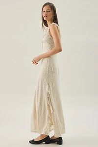 Another Girl Polka Dot Asymmetric Ruffle Maxi Dress