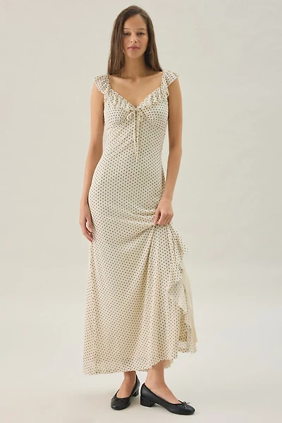 Another Girl Polka Dot Asymmetric Ruffle Maxi Dress