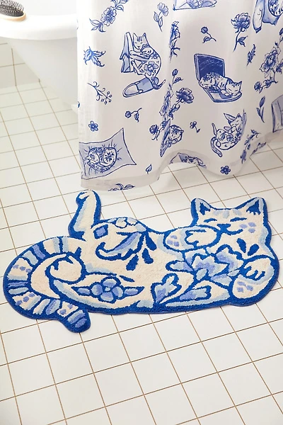 Delft Cat Shaped Tufted Bath Mat
