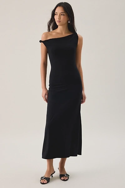 NIA Carmella Asymmetric Off-The-Shoulder Midi Dress