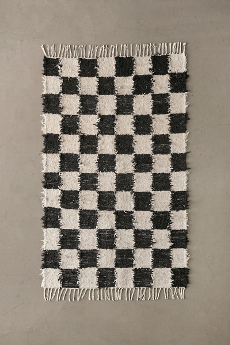 Checkerboard Woven Shag Rag Rug