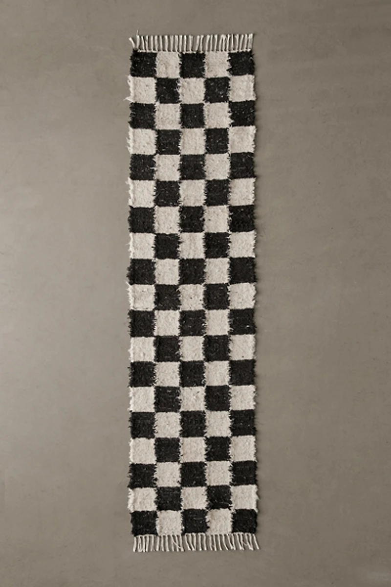 Checkerboard Woven Shag Rag Rug