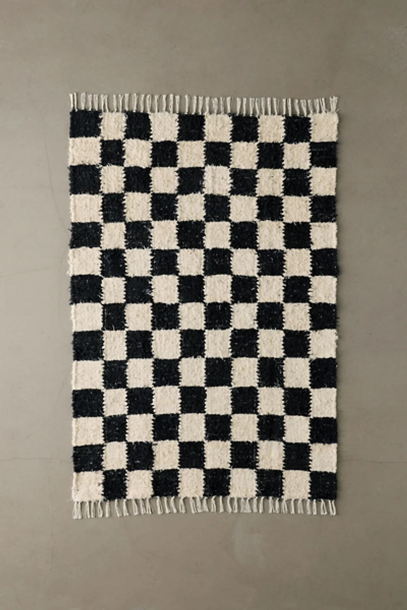 Checkerboard Woven Shag Rag Rug