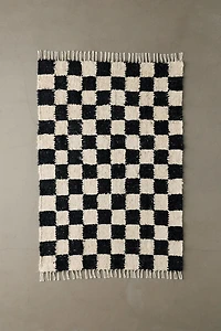 Checkerboard Woven Shag Rag Rug