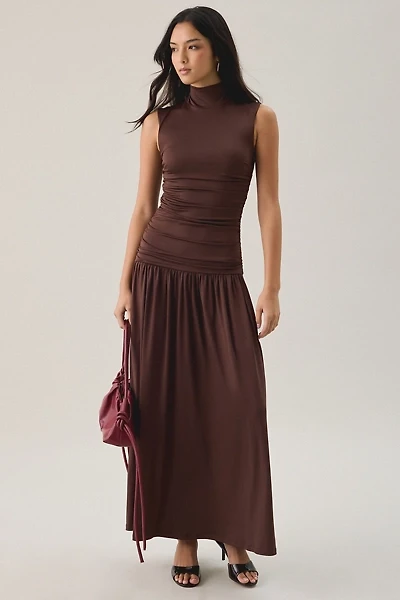 NIA Lark Ruched Drop Waist Sleeveless High Neck Maxi Dress