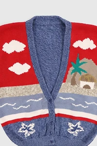 Vintage Beach Pattern Cardigan Sweater Vest