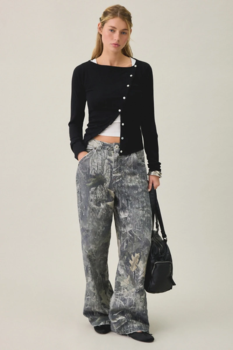 BDG Sutton Slanted Asymmetric Button Cardigan