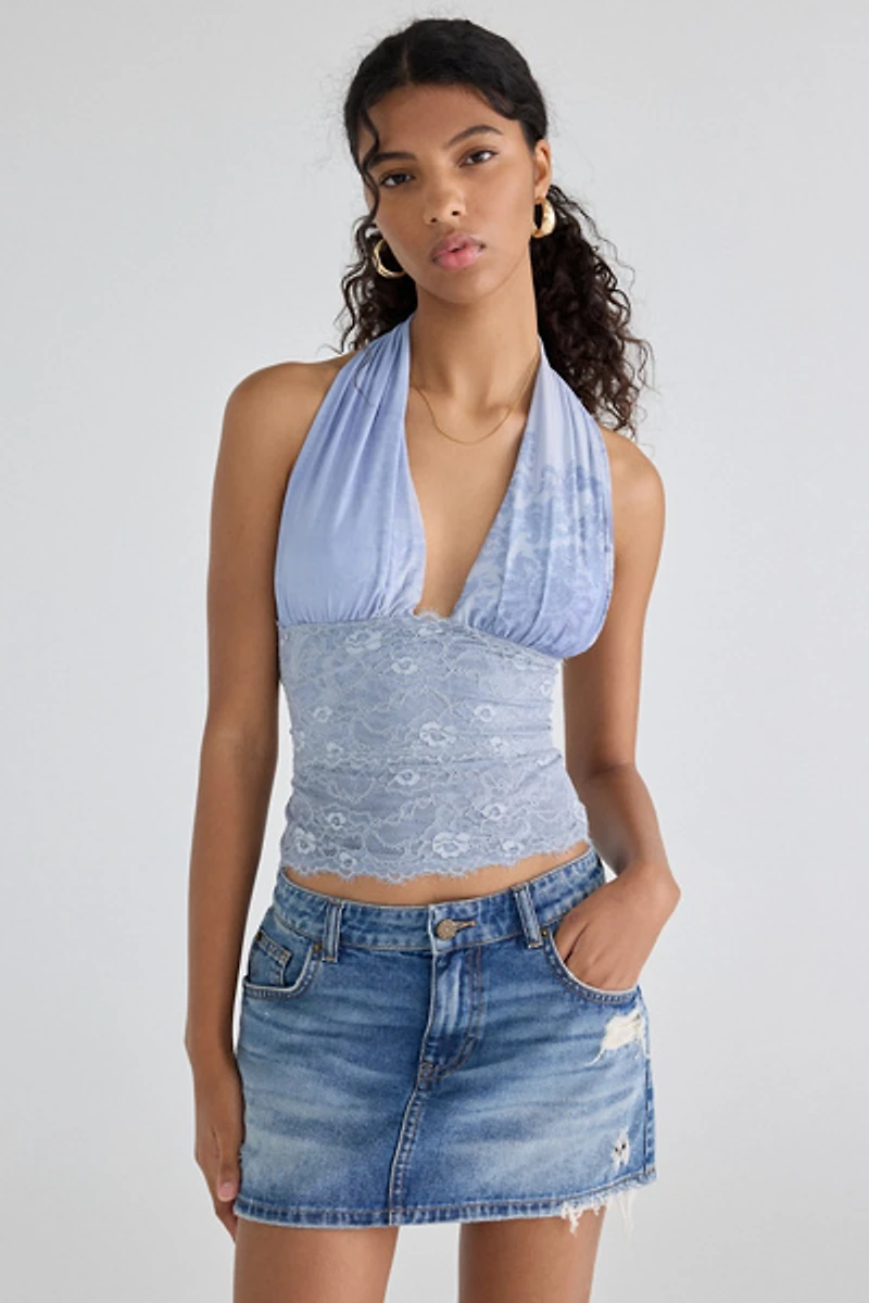 UO Party For You Lace Plunging Halter Top