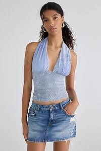 UO Party For You Lace Plunging Halter Top