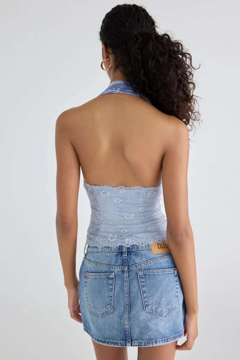 UO Party For You Lace Plunging Halter Top