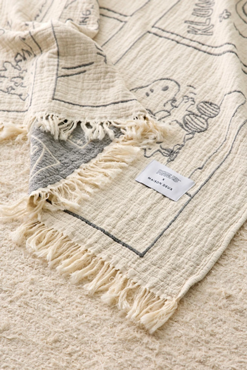 Maison Deux X Peanuts Snoopy Flight School Comic Strip Throw Blanket