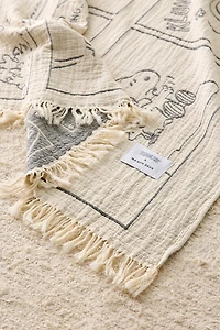 Maison Deux X Peanuts Snoopy Flight School Comic Strip Throw Blanket