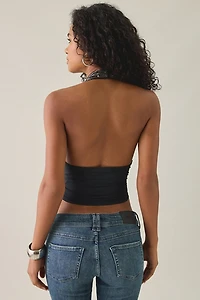 UO Wren Sequin Embellished Knot-Front Halter Top