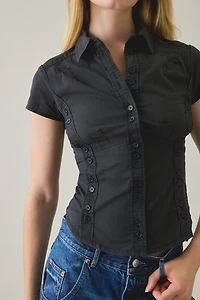 BDG Matty Slim Short Sleeve Multi Button-Down Shirt
